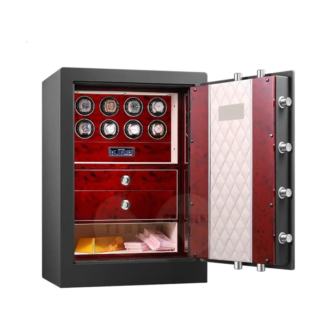 Luxury Titan watch winder safe from Time Spinners, featuring a sleek black finish and multiple watch capacity, ideal for securely winding and protecting high-end timepieces.