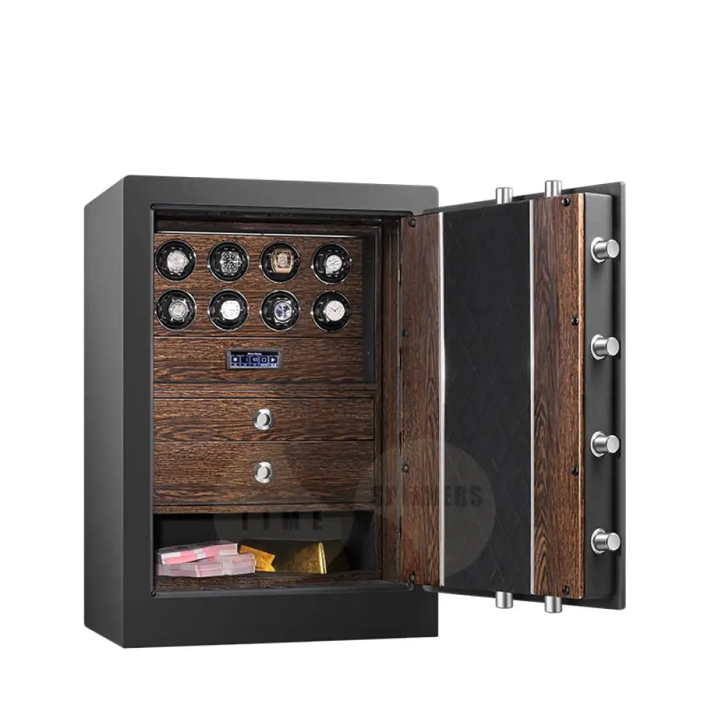 Luxury Titan watch winder safe from Time Spinners, featuring a sleek black finish and multiple watch capacity, ideal for securely winding and protecting high-end timepieces.