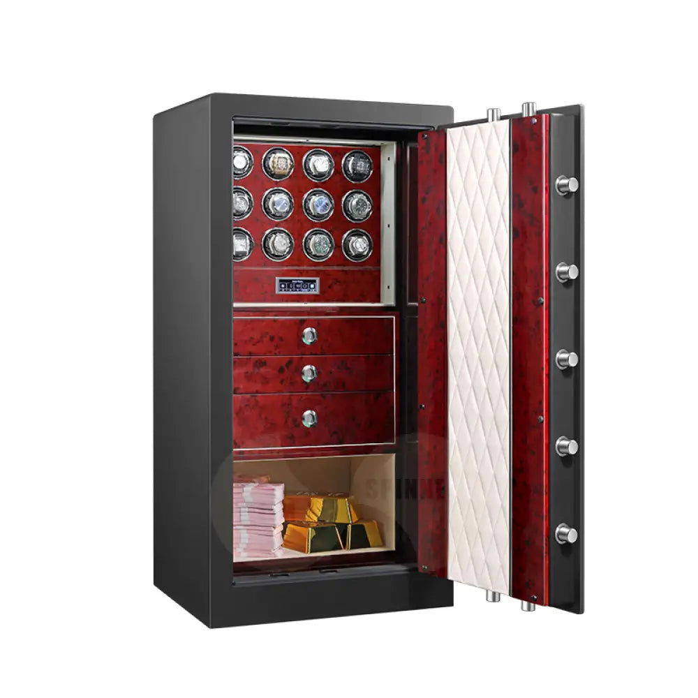 Luxury Titan watch winder safe from Time Spinners, featuring a sleek black finish and multiple watch capacity, ideal for securely winding and protecting high-end timepieces.